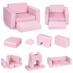   Gyerek moduláris fotel, ECOTOYS TMSRT-13, rózsaszín, 8 modul, levehető és mosható huzat, habszivacs, átalakítható kanapévá, puffá, matraccá, teherbírás: 120 kg