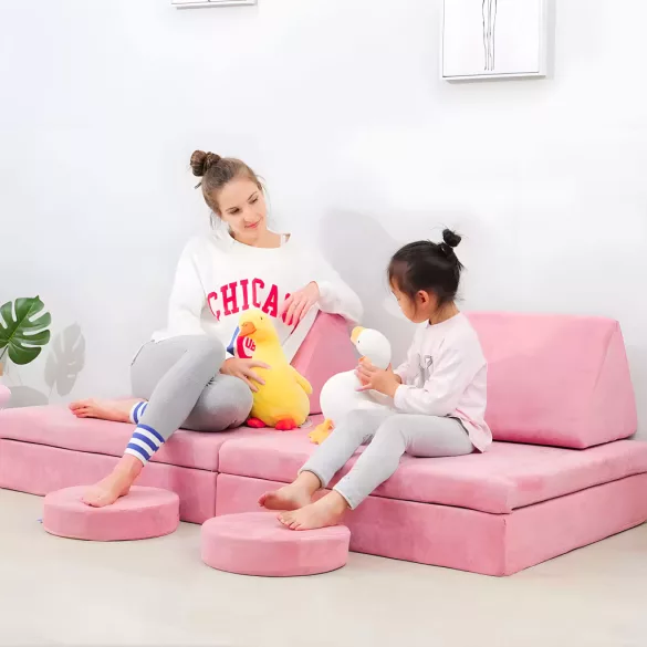 Gyerek moduláris fotel, ECOTOYS TMSRT-13, rózsaszín, 8 modul, levehető és mosható huzat, habszivacs, átalakítható kanapévá, puffá, matraccá, teherbírás: 120 kg