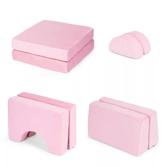Gyerek moduláris fotel, ECOTOYS TMSRT-13, rózsaszín, 8 modul, levehető és mosható huzat, habszivacs, átalakítható kanapévá, puffá, matraccá, teherbírás: 120 kg