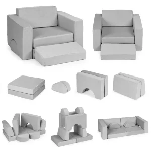 Gyerek moduláris fotel, ECOTOYS TMSRT-13, szürke, 8 modul, levehető és mosható huzat, habszivacs, átalakítható kanapévá, puffá, matraccá, teherbírás: 120 kg