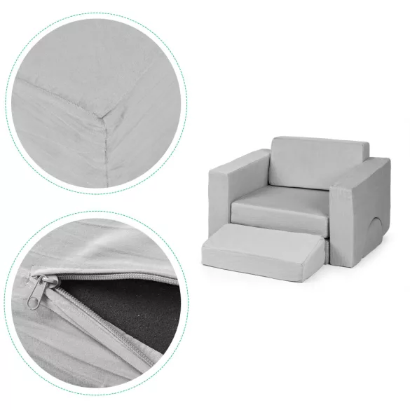Gyerek moduláris fotel, ECOTOYS TMSRT-13, szürke, 8 modul, levehető és mosható huzat, habszivacs, átalakítható kanapévá, puffá, matraccá, teherbírás: 120 kg