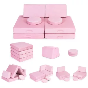 Gyerek moduláris fotel, ECOTOYS TMSRT-14, rózsaszín, 8 modul, levehető és mosható huzat, habszivacs, átalakítható kanapévá, puffá, matraccá, teherbírás: 120 kg, 2 gyermeknek