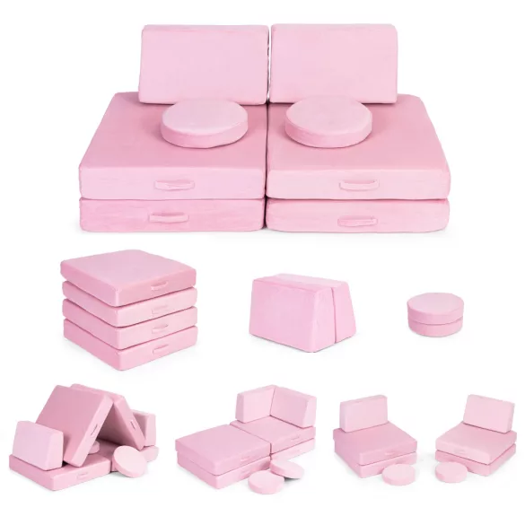 Gyerek moduláris fotel, ECOTOYS TMSRT-14, rózsaszín, 8 modul, levehető és mosható huzat, habszivacs, átalakítható kanapévá, puffá, matraccá, teherbírás: 120 kg, 2 gyermeknek