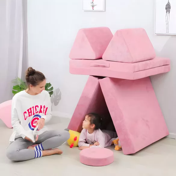 Gyerek moduláris fotel, ECOTOYS TMSRT-14, rózsaszín, 8 modul, levehető és mosható huzat, habszivacs, átalakítható kanapévá, puffá, matraccá, teherbírás: 120 kg, 2 gyermeknek