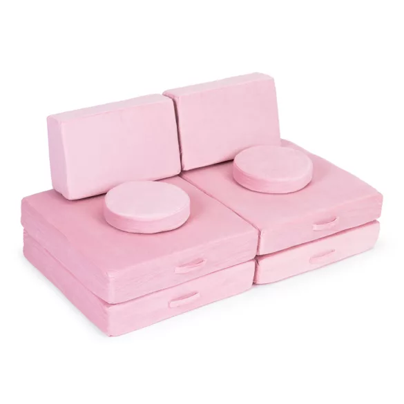 Gyerek moduláris fotel, ECOTOYS TMSRT-14, rózsaszín, 8 modul, levehető és mosható huzat, habszivacs, átalakítható kanapévá, puffá, matraccá, teherbírás: 120 kg, 2 gyermeknek