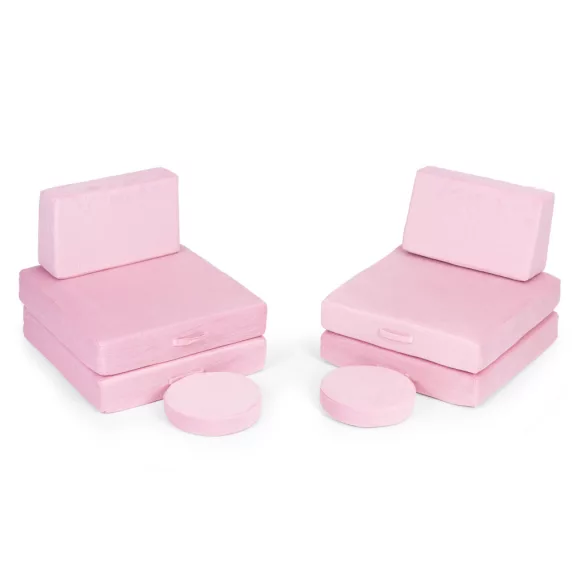 Gyerek moduláris fotel, ECOTOYS TMSRT-14, rózsaszín, 8 modul, levehető és mosható huzat, habszivacs, átalakítható kanapévá, puffá, matraccá, teherbírás: 120 kg, 2 gyermeknek