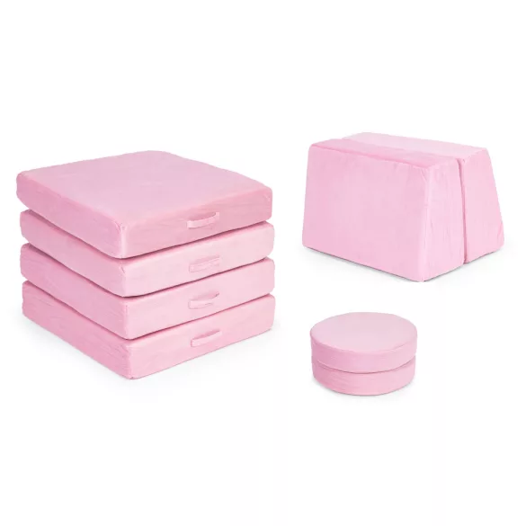 Gyerek moduláris fotel, ECOTOYS TMSRT-14, rózsaszín, 8 modul, levehető és mosható huzat, habszivacs, átalakítható kanapévá, puffá, matraccá, teherbírás: 120 kg, 2 gyermeknek
