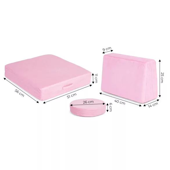 Gyerek moduláris fotel, ECOTOYS TMSRT-14, rózsaszín, 8 modul, levehető és mosható huzat, habszivacs, átalakítható kanapévá, puffá, matraccá, teherbírás: 120 kg, 2 gyermeknek