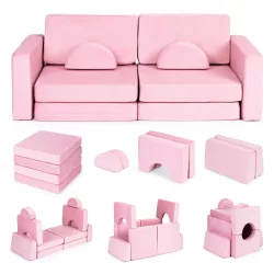   Gyerek moduláris fotel, ECOTOYS TMSRT-15, rózsaszín, 10 modul, levehető és mosható huzat, habszivacs, átalakítható kanapévá, puffá, matraccá, teherbírás: 120 kg, 2 gyermeknek