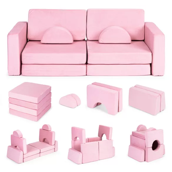 Gyerek moduláris fotel, ECOTOYS TMSRT-15, rózsaszín, 10 modul, levehető és mosható huzat, habszivacs, átalakítható kanapévá, puffá, matraccá, teherbírás: 120 kg, 2 gyermeknek