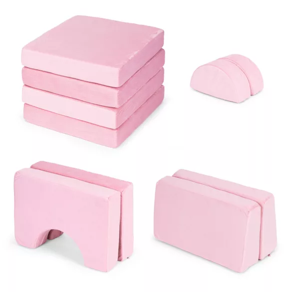 Gyerek moduláris fotel, ECOTOYS TMSRT-15, rózsaszín, 10 modul, levehető és mosható huzat, habszivacs, átalakítható kanapévá, puffá, matraccá, teherbírás: 120 kg, 2 gyermeknek