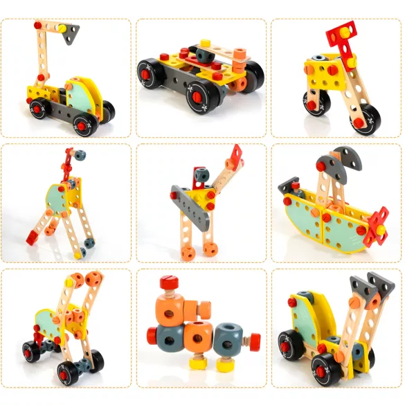 Fa gyerek munkapad, ECOTOYS TL812003, 67 cm, kiegészítőkkel, lekerekített élek, 3 éves kortól, mozgatható polccal és szerszámtartóval
