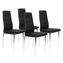   Étkezőszék, KW01, 4 db, fekete, 92 x 40 x 40 cm, steppelt kárpit, krómozott acél lábak, műbőr huzat, magas háttámla, teherbírás: 120 kg