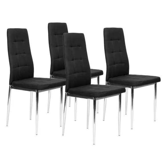 Étkezőszék, KW01, 4 db, fekete, 92 x 40 x 40 cm, steppelt kárpit, krómozott acél lábak, műbőr huzat, magas háttámla, teherbírás: 120 kg