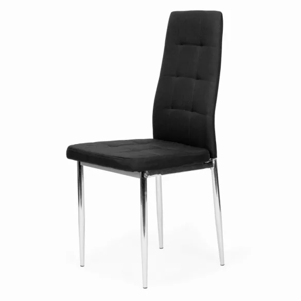 Étkezőszék, KW01, 4 db, fekete, 92 x 40 x 40 cm, steppelt kárpit, krómozott acél lábak, műbőr huzat, magas háttámla, teherbírás: 120 kg