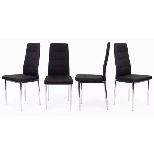 Étkezőszék, KW01, 4 db, fekete, 92 x 40 x 40 cm, steppelt kárpit, krómozott acél lábak, műbőr huzat, magas háttámla, teherbírás: 120 kg