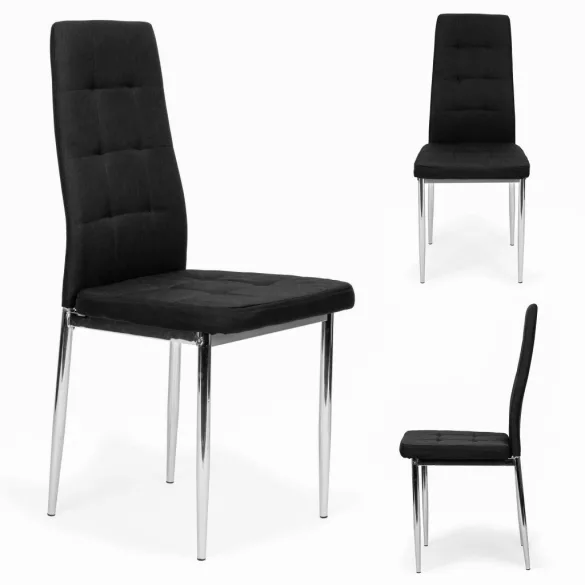 Étkezőszék, KW01, 4 db, fekete, 92 x 40 x 40 cm, steppelt kárpit, krómozott acél lábak, műbőr huzat, magas háttámla, teherbírás: 120 kg