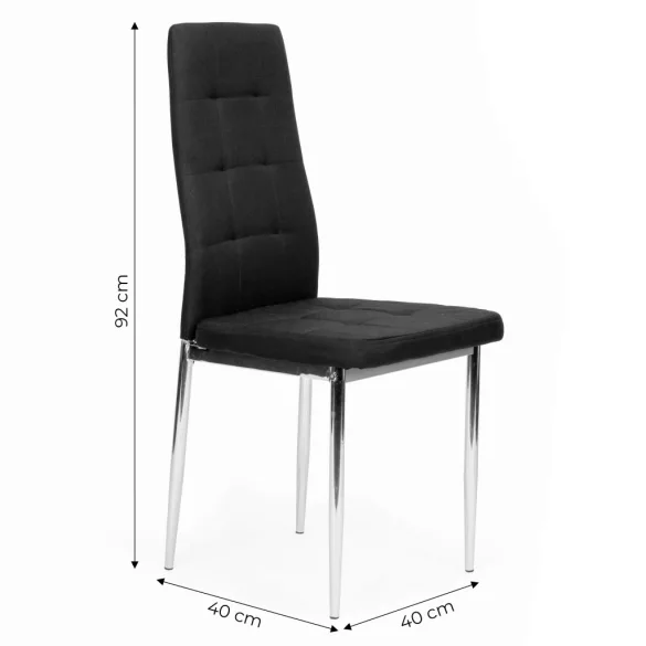 Étkezőszék, KW01, 4 db, fekete, 92 x 40 x 40 cm, steppelt kárpit, krómozott acél lábak, műbőr huzat, magas háttámla, teherbírás: 120 kg