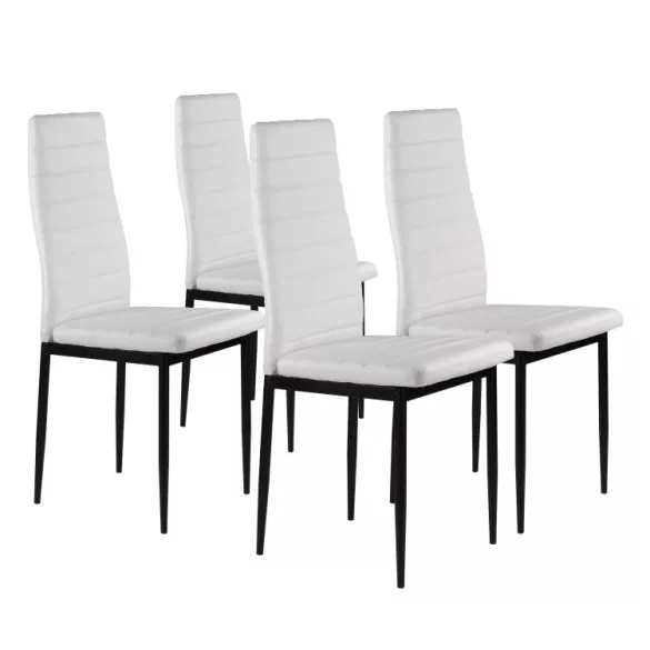 Étkezőszék, KE01, 4 db, fehér, 92 x 40 x 40 cm, ökobőr kárpit, porszórt acél lábak, magas háttámla, teherbírás: 120 kg
