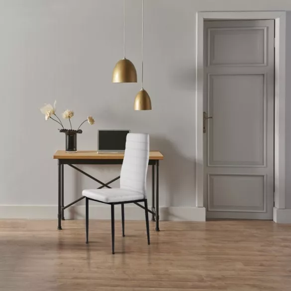 Étkezőszék, KE01, 4 db, fehér, 92 x 40 x 40 cm, ökobőr kárpit, porszórt acél lábak, magas háttámla, teherbírás: 120 kg