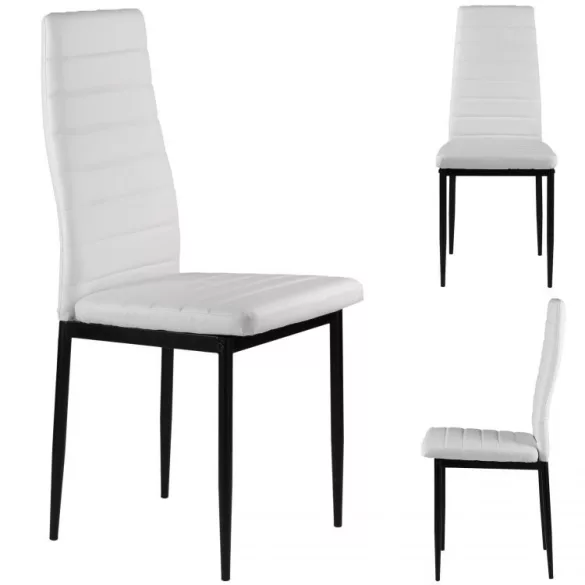 Étkezőszék, KE01, 4 db, fehér, 92 x 40 x 40 cm, ökobőr kárpit, porszórt acél lábak, magas háttámla, teherbírás: 120 kg