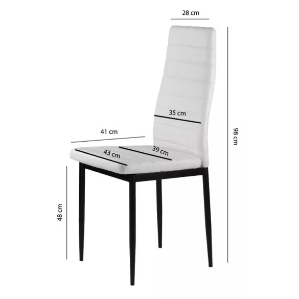 Étkezőszék, KE01, 4 db, fehér, 92 x 40 x 40 cm, ökobőr kárpit, porszórt acél lábak, magas háttámla, teherbírás: 120 kg