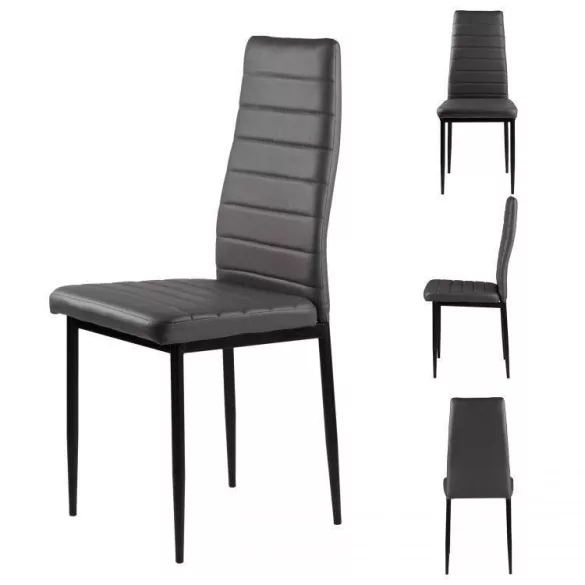 Étkezőszék, KE01, 4 db, szürke, 92 x 40 x 40 cm, műbőr kárpit, porszórt acél lábak, teherbírás: 120 kg