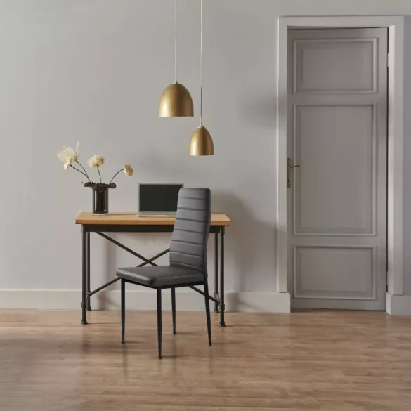 Étkezőszék, KE01, 4 db, szürke, 92 x 40 x 40 cm, műbőr kárpit, porszórt acél lábak, teherbírás: 120 kg