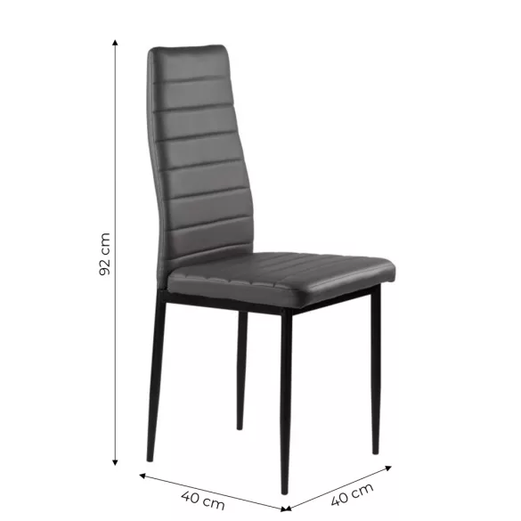 Étkezőszék, KE01, 4 db, szürke, 92 x 40 x 40 cm, műbőr kárpit, porszórt acél lábak, teherbírás: 120 kg