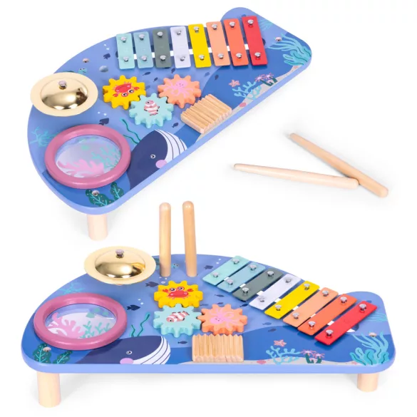 Zenélő játékasztal, ECOTOYS TL204013, 41 x 7 x 23,5 cm, 4 db beépített hangszer, 2 db ütő, 3 éves kortól ajánlott