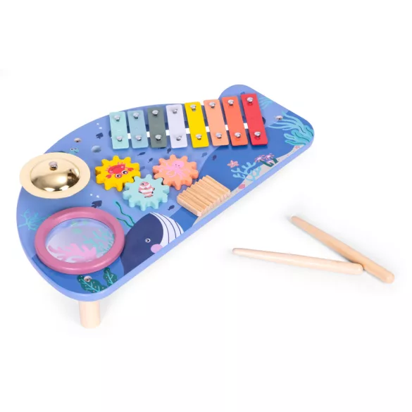 Zenélő játékasztal, ECOTOYS TL204013, 41 x 7 x 23,5 cm, 4 db beépített hangszer, 2 db ütő, 3 éves kortól ajánlott