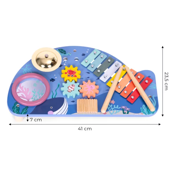 Zenélő játékasztal, ECOTOYS TL204013, 41 x 7 x 23,5 cm, 4 db beépített hangszer, 2 db ütő, 3 éves kortól ajánlott