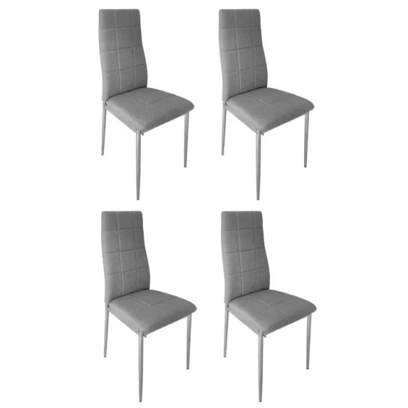 Étkezőszék, KW01, 4 db, szürke, 92 x 40 x 40 cm, steppelt kárpit, porszórt acél lábak, magas háttámla, teherbírás: 120 kg