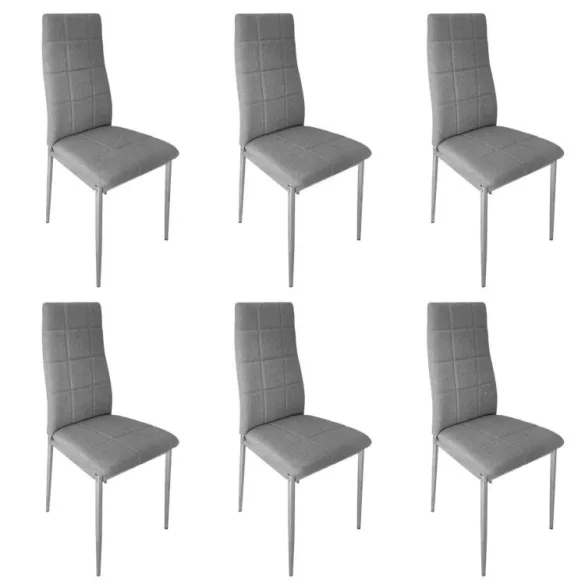Étkezőszék, KW01, 4 db, szürke, 92 x 40 x 40 cm, steppelt kárpit, porszórt acél lábak, magas háttámla, teherbírás: 120 kg
