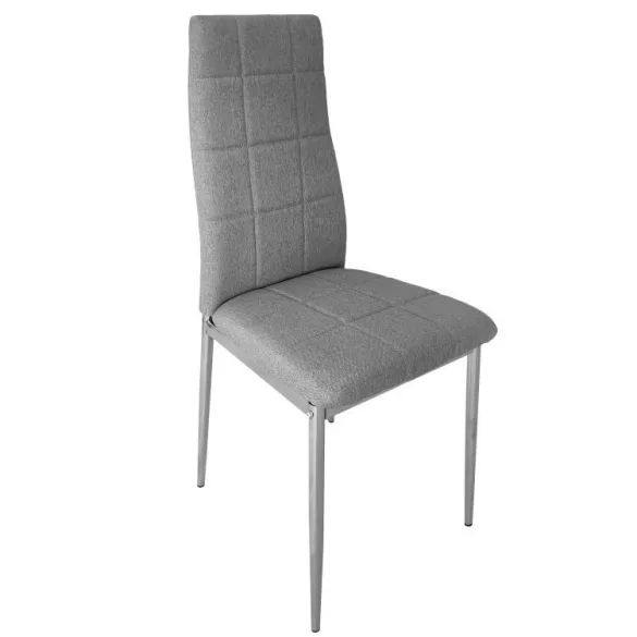 Étkezőszék, KW01, 4 db, szürke, 92 x 40 x 40 cm, steppelt kárpit, porszórt acél lábak, magas háttámla, teherbírás: 120 kg