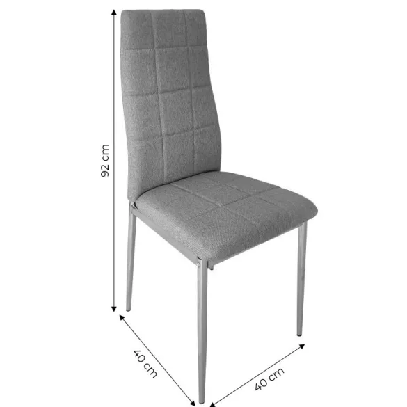 Étkezőszék, KW01, 4 db, szürke, 92 x 40 x 40 cm, steppelt kárpit, porszórt acél lábak, magas háttámla, teherbírás: 120 kg