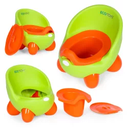   Gyerek bili, ECOTOYS PP112, zöld, kivehető betéttel, csúszásgátló lábakkal, fedéllel, ergonomikus háttámlával, tartós műanyag
