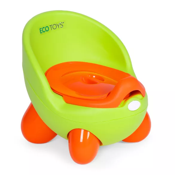 Gyerek bili, ECOTOYS PP112, zöld, kivehető betéttel, csúszásgátló lábakkal, fedéllel, ergonomikus háttámlával, tartós műanyag