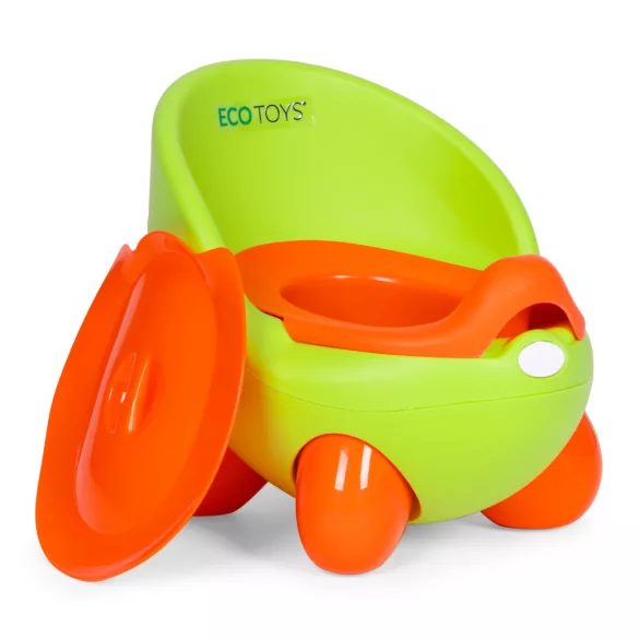 Gyerek bili, ECOTOYS PP112, zöld, kivehető betéttel, csúszásgátló lábakkal, fedéllel, ergonomikus háttámlával, tartós műanyag