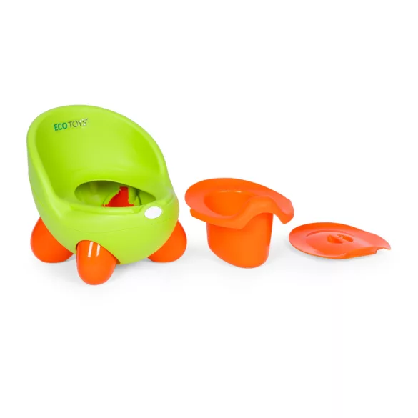 Gyerek bili, ECOTOYS PP112, zöld, kivehető betéttel, csúszásgátló lábakkal, fedéllel, ergonomikus háttámlával, tartós műanyag