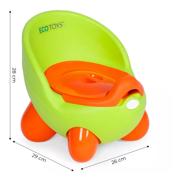 Gyerek bili, ECOTOYS PP112, zöld, kivehető betéttel, csúszásgátló lábakkal, fedéllel, ergonomikus háttámlával, tartós műanyag
