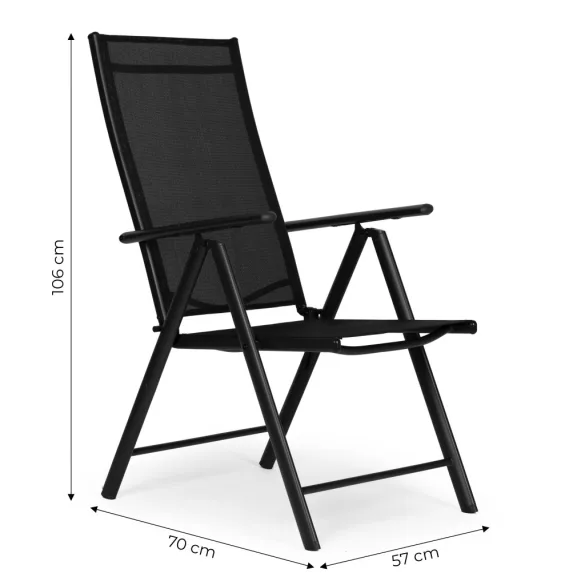 Kerti szék, MultiGarden WR1652-4, fekete, 70 x 57 x 106 cm, állítható háttámla (7 fokozat), összecsukható, acél keret, textil, 100 kg teherbírás, 4 db-os szett