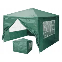   Kerti pavilon, MultiGarden PAW 3X3, zöld, 3 x 3 m, 4 oldalfallal (1 teljes, 1 cipzáras, 2 ablakos), fém vázzal, vízálló PE ponyva, 2,5 m magassággal
