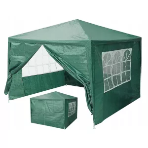 Kerti pavilon, MultiGarden PAW 3X3, zöld, 3 x 3 m, 4 oldalfallal (1 teljes, 1 cipzáras, 2 ablakos), fém vázzal, vízálló PE ponyva, 2,5 m magassággal