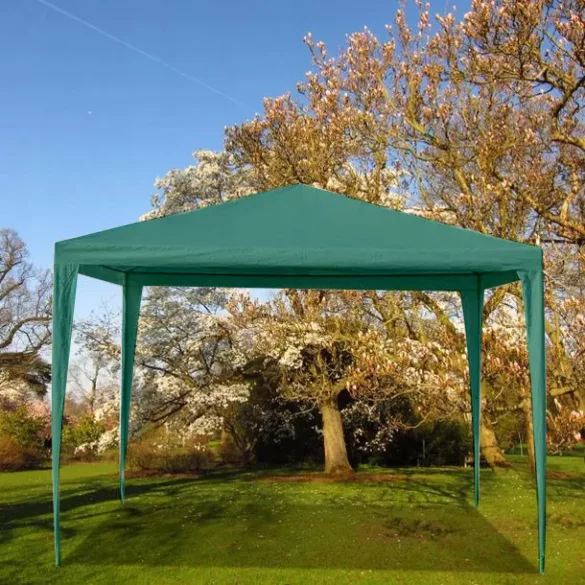 Kerti pavilon, MultiGarden PAW 3X3, zöld, 3 x 3 m, 4 oldalfallal (1 teljes, 1 cipzáras, 2 ablakos), fém vázzal, vízálló PE ponyva, 2,5 m magassággal