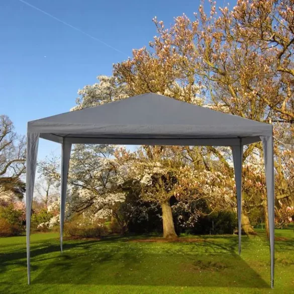 Kerti pavilon, MultiGarden PAW 3X3, szürke, 3 x 3 m, 4 oldalfallal (1 teljes, 1 cipzáras, 2 ablakos), fém vázzal, vízálló PE ponyva, 2,5 m magassággal