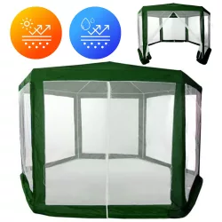   Kerti pavilon, MultiGarden PAW 2X2X2 NET, zöld, 2 x 2 m, 6 szúnyoghálós oldalfallal, fém vázzal, vízálló PE ponyva, 2 m magassággal, cipzáras bejárat