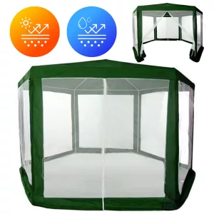 Kerti pavilon, MultiGarden PAW 2X2X2 NET, zöld, 2 x 2 m, 6 szúnyoghálós oldalfallal, fém vázzal, vízálló PE ponyva, 2 m magassággal, cipzáras bejárat