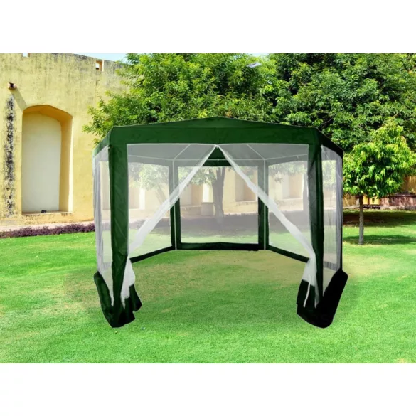 Kerti pavilon, MultiGarden PAW 2X2X2 NET, zöld, 2 x 2 m, 6 szúnyoghálós oldalfallal, fém vázzal, vízálló PE ponyva, 2 m magassággal, cipzáras bejárat