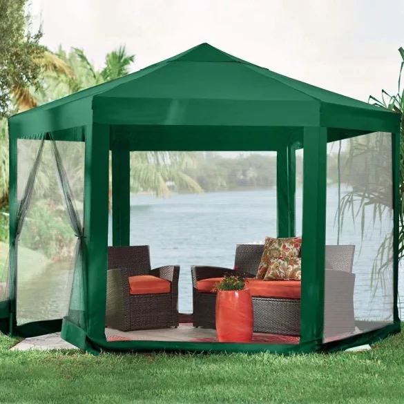 Kerti pavilon, MultiGarden PAW 2X2X2 NET, zöld, 2 x 2 m, 6 szúnyoghálós oldalfallal, fém vázzal, vízálló PE ponyva, 2 m magassággal, cipzáras bejárat